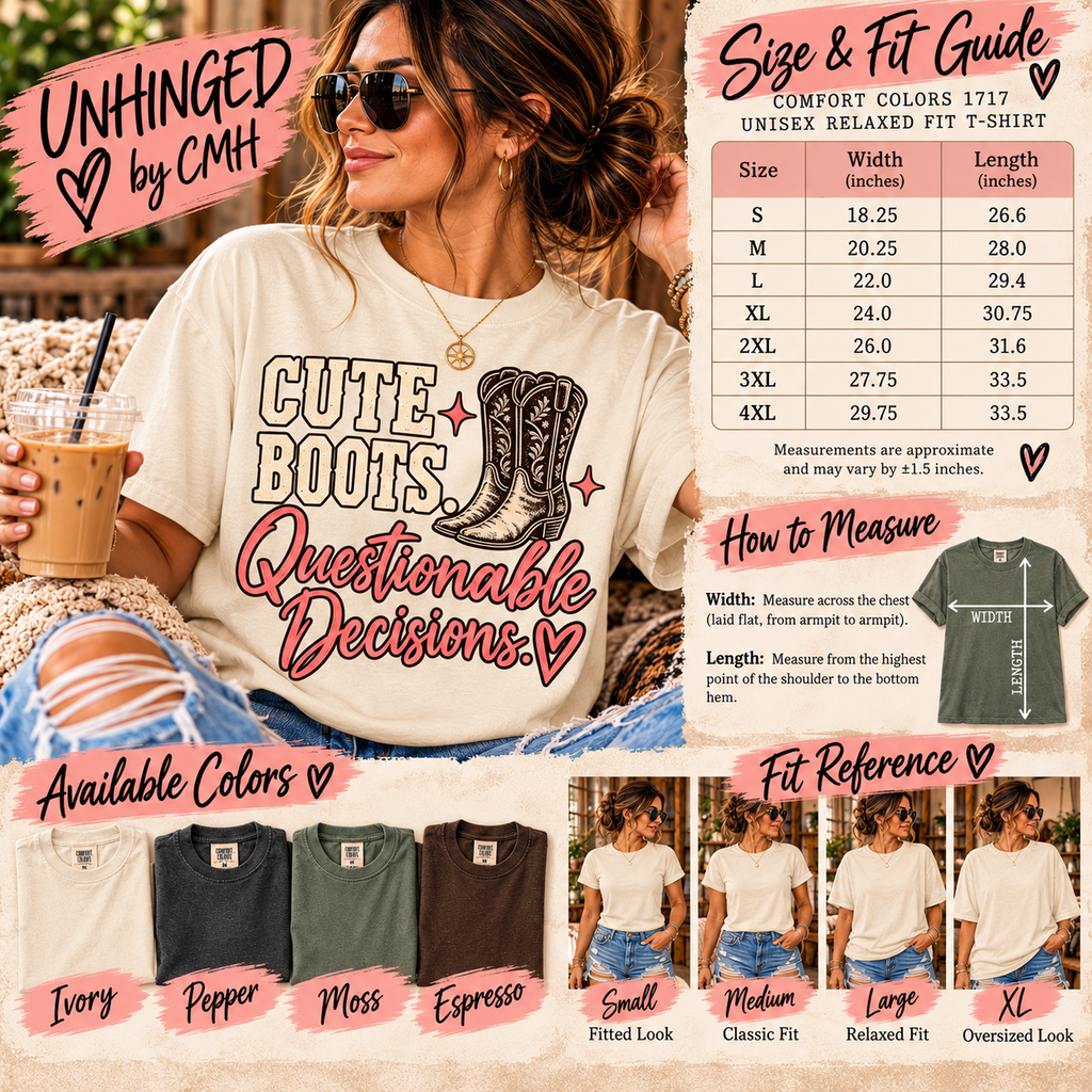 Cute Boots, Questionable Decisions Graphic Tee | UNHINGED by CMH