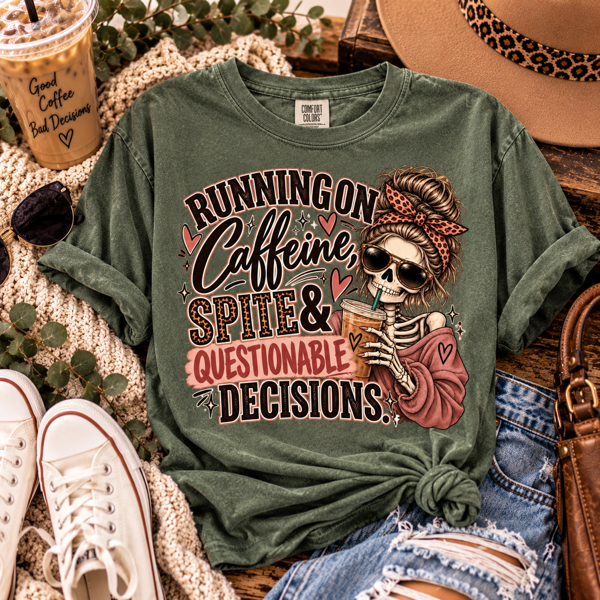 Running on Caffeine, Spite & Questionable Decisions Graphic Tee | UNHINGED by CMH